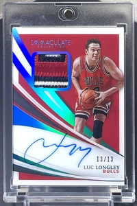 ( 13/13 ) Luc Longley 2020-21 Immaculate Game Worn 3 Color Patch Auto Bulls - Picture 1 of 2