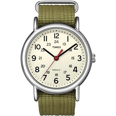 Timex Weekender T2N651 Indiglo olivfarbenes Armband cremefarbenes... - Bild 1 von 4