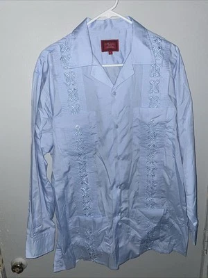 Maximos USA Yucatan Mens Size L Long Sleeve Shirt Blue Guayabera S - Image 1 of 4