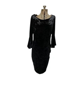 NEW Calvin Klein Dress Size 14 Black Velvet Sheath Gold Tone Zipper Stretch NEW - Image 1 of 4