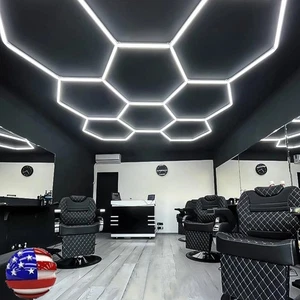HEXAGONAL LED GARAGE LIGHTS BARBERSHOP HONEYCOMB SHOWROOM OFFICE 8 grids - Picture 1 of 7