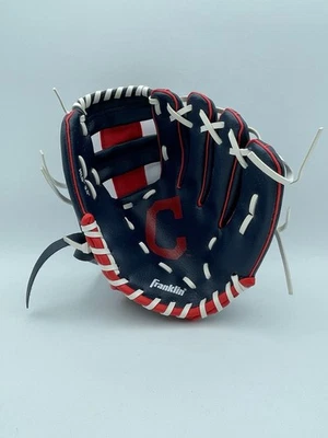Franklin Cleveland Indians MLB Team Glove 9.5 Blue Red Logo - Image 1 of 4