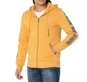Sudadera con capucha True Religion antigua con logotipo con cremallera, amarillo mineral, mediana nueva con etiquetas - Imagen 1 de 2