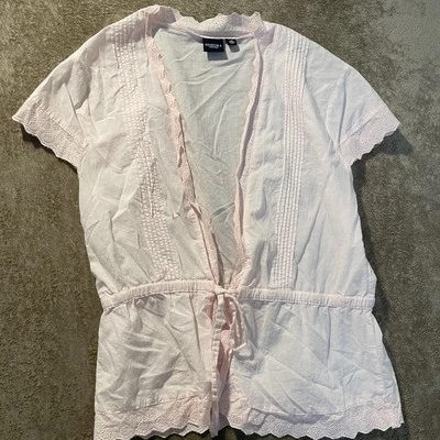 Camisa Sonoma para mujer XL ribete de encaje rosa claro en la parte delantera ceñida blusa Lagenlook Foto 1 de 4