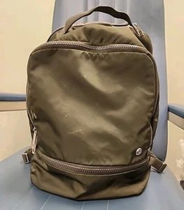 Lululemon Olive Crew Zip Up Petite Nylon Backpack Travel Gym Backpack 18x11x6 - Picture 1 of 11