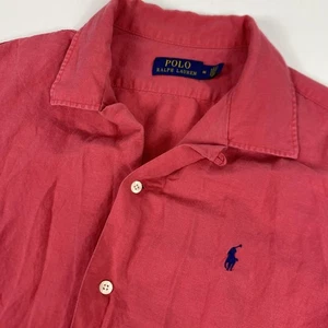 Camisa Polo Ralph Lauren Para Hombre Mediana Roja Mezcla de Lino Manga Corta Botón Delantero - Imagen 1 de 10