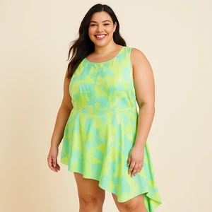 Lane Bryant Übergröße 16 Hi-Low ärmelloses Kleid grün blau abstrakt Baumwolle - Bild 1 von 13