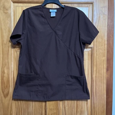 SB Scrubs Womens Scrub Top Size M Brown V neck Short Sleeves Pockets - Image 1 of 4