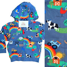 Kids Farm Cardigan Hoodie Zip Up Hooded Boys Baby Childrens Blue Animals Cow