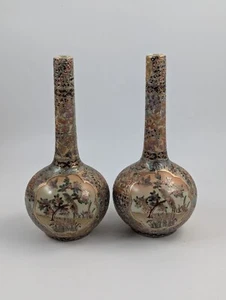 Antique Handpainted Bud Vases, Satsuma, signed by Gyokushū, Meiji period - Picture 1 of 11