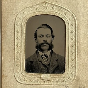 Antique Tintype Photograph Handsome Dapper Man Mutton Chops ID Henry Anthony - Picture 1 of 8