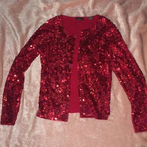 Red sequin cardigan sweater medium 90s Moda International - Picture 1 of 6