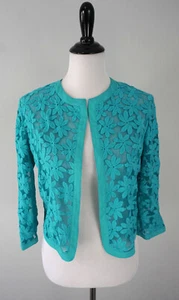 Anne Klein Turquoise Blue Green Floral Sheer Open Front Formal Jacket Size 10 - Picture 1 of 5