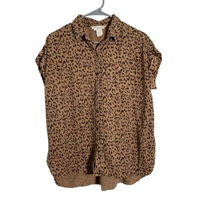 C&C California Blouse Women's XS Brown Cheetah Animal Print 100% Lyocell Shirt - Image 1 of 4