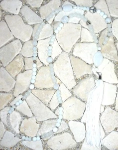 ★ Cadena larga en Y ★ FLOWER POWER HIPPIE ★ BORLA ★ blanca ★ - Imagen 1 de 4