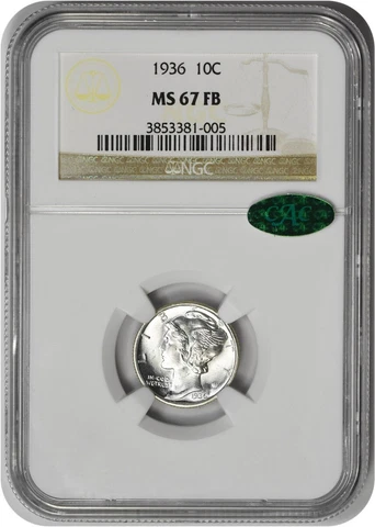 1936 Mercury Silver Dime MS67FB NGC (CAC) Cover