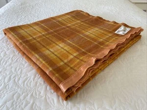 Vintage Walton’s Park Lane Pure Wool Blanket Orange Check Single 225 cm x 170 cm - Picture 1 of 13