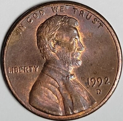 1992 D LINCOLN Penny Mint Mark D Stamped 3x Sharp Chin Tear Rare Errors on OR - Image 1 of 4