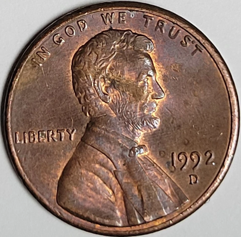 1992 D LINCOLN Penny Mint Mark D Stamped 3x Sharp Chin Tear Rare Errors on OR - Image 1 of 4