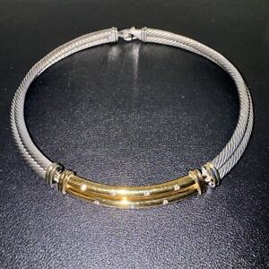 David Yurman Double Cable Metro Choker Collar Necklace 925Silver 14K Diamonds