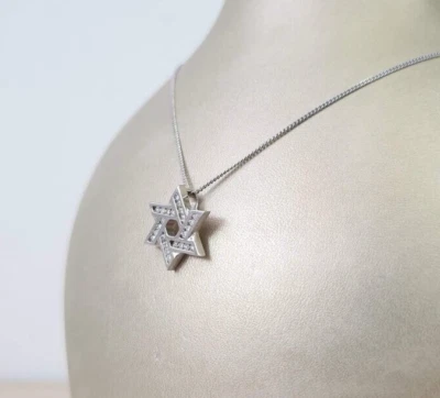 Collar Estrella de David Judío Oro Amarillo o Blanco H/SI 0.25ct en Cadena de Oro 14k Foto 1 de 4