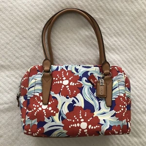 Relic Canvas Bag Double Shoulder Strap Purse 2 Zipper Compartments Coral Blue - Picture 1 of 12