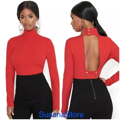 NWT BEBE SIZE L OPEN BACK TOP Mock Neck, Gorgeous-upgrade top!! - Image 1 of 4