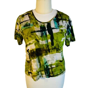 Gioroga - Womens 2X / IT54 Blouse Made in Italy Scoop Neck Short Sleeve Boxy Fit - Picture 1 of 14