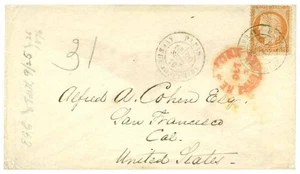 FRANCIA - 1876 - CARTA PARÍS-SAN FRANCISCO - F-VF° - Imagen 1 de 2