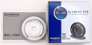 [New] Olympus Lens 15mm f/8 White BCL-1580 Camera Body Cap Lens New Unused - Picture 1 of 6