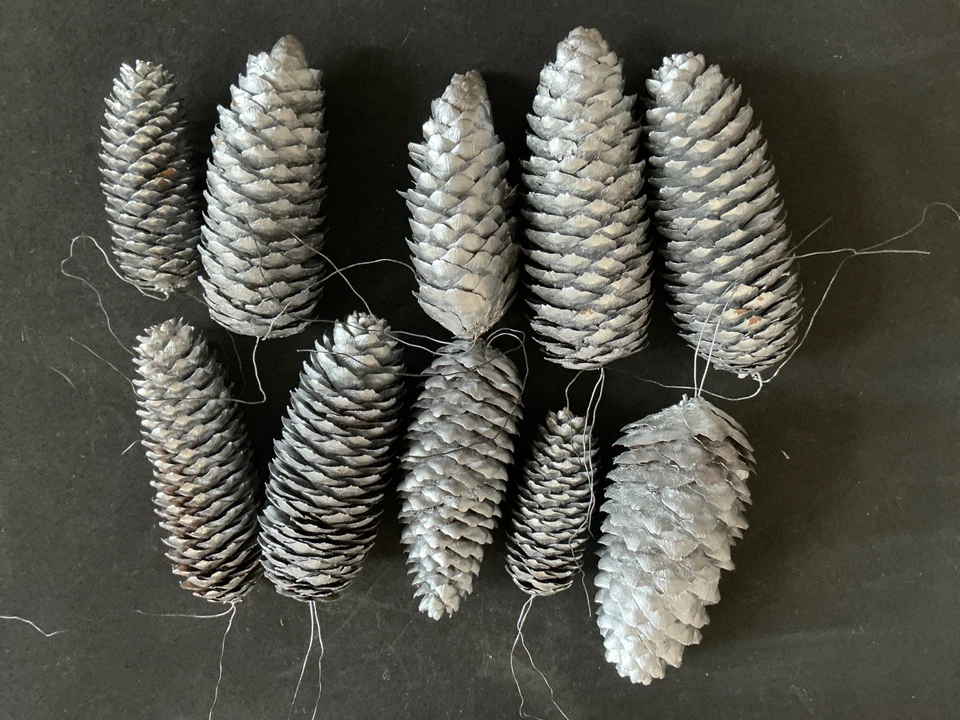 Christbaumschmuck echte Tannenzapfen Silberfarben - Bild 1 von 1