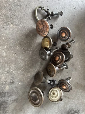 Vintage Antique Bronze And Brass Drawer Handles Knobs Pulls Lot Of 13 Very Old - Image 1 of 2