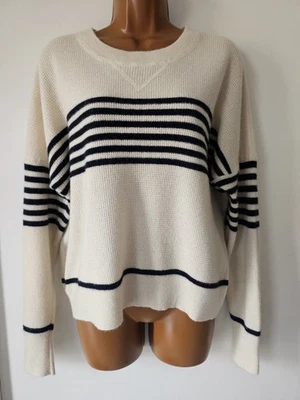 Madewell 100% 羊绒象牙色和蓝色条纹圆领毛衣 - XL 码 — 第 1/4 张图片