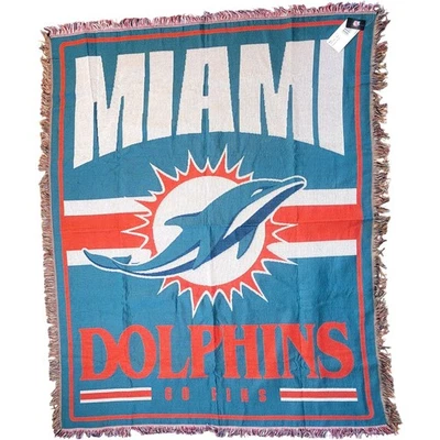 Tapiz tejido Miami Dolphins NFL 46x60 multicolor por FOCO borde con flecos Foto 1 de 4