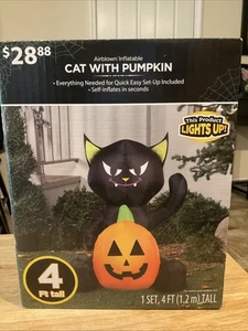 2016 NOS Gemmy CAT WITH PUMPKIN 4ft Airblown Inflatable Lights Up NEW - Picture 1 of 3