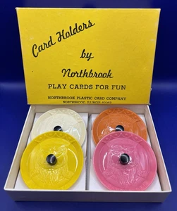 Vintage vier (4) runde Kunststoff Spielkartenhalter von Northbrook - Neu im Karton, hergestellt in den USA - Bild 1 von 6