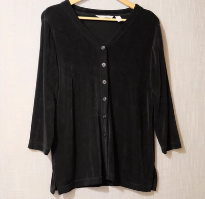 Cárdigan de lavandería francés negro tejido líquido manga 3/4 para mujer M #H96-76 Foto 1 de 4