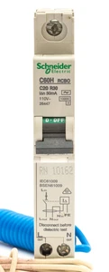SCHNEIDER ELECTRIC RCBO 20 AMP 20A C20 TYPE C 30 mA MCB 110V AC C60HC20R30 26447 - Picture 1 of 8