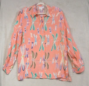 Vintage PIANO Silk Button Down Shirt Size XL Colorful Dragonfly - Picture 1 of 9