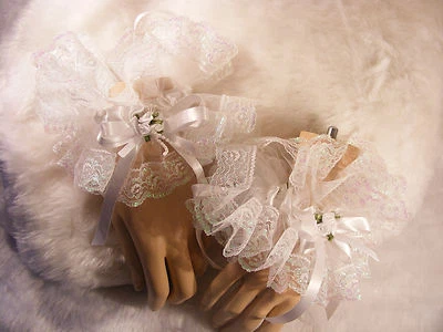 SISSY WHITE LACE WRIST CUFFS LOLITA FANCY DRESS OPTIONAL BELLS KAWAII COSPLAY - Image 1 of 4