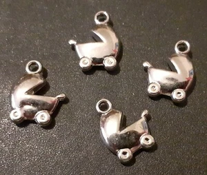 Babywiege, Puppenwagen Anhänger ♥ Schmuckherstellung Basteln Deko Charms Silber - Bild 1 von 5