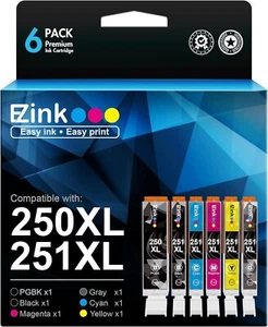 E-Z Ink Cartridge For Canon PGI-250XL PGI 250 XL CLI-251XL CLI 251 XL (6 Pack) - Picture 1 of 5