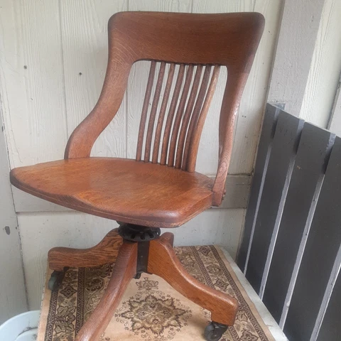 VINTAGE OFFICE CHAIR HAYWOOD BROS.& WAKEFIELD CO EST 1855 QUARTER SAWN TIGER OAK Cover