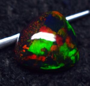 3.90 Carat AAA Galaxy  Fire Natural Ethiopian Opal Black Trillion Shape Gemstone