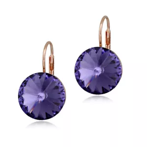 15mm Round Bella Earring Bezel Set Purple Swarovski Crystal 14k Rose Gold Plated - Picture 1 of 5