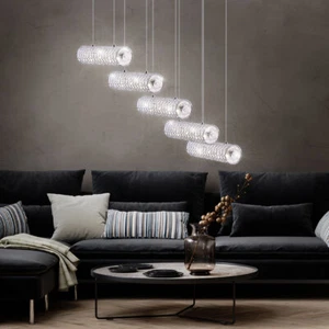 Lampada a Sospensione Luce Tavolo da Pranzo LED Cristalli Soggiorno H 140cm - Foto 1 di 9