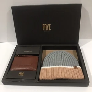 Frye Women’s Color Block Beanie Hat and Brown Leather Wristlet Set - Picture 1 of 6