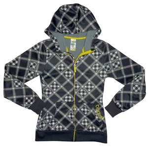 Burton Dryride Colombo Hoodie Full Zip Black Plaid Snowboard Spellout Womens MED - Picture 1 of 10