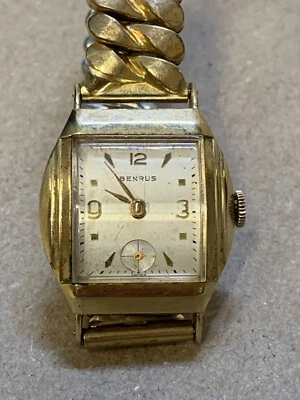 Reloj elástico Benrus DN21 10K oro laminado Art Deco faceta cristal 28 mm 17 joyas Foto 1 de 4