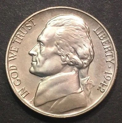 1942-P Jefferson Nickel - Type 1 - BU /UNC Higher Grade Full Steps - Image 1 of 4
